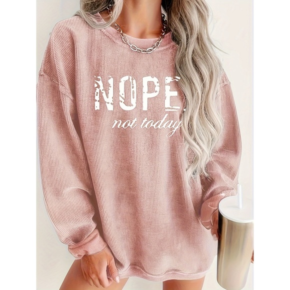 Women'S Casual Crew Neck Long Sleeve Top with "NOPE not today" Print, 100% Polye - Picture 1 of 5